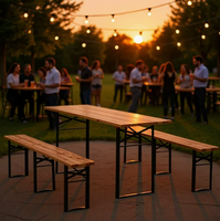 Ensemble table et banc pliables en bois de sapin massif avec support métallique renforcé pour l'extérieur, le jardin, la terrasse, le restaurant