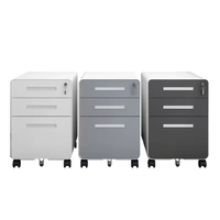 Meuble de rangement mobile en acier à 3 tiroirs avec poignée encastrée et serrure de sécurité, idéal pour chambre, bureau ou usage technique