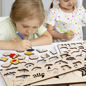 Ensemble d'outils d'art pour la <span class=keywords><strong>peinture</strong></span> au pochoir personnalisé, planche de puzzle en bois et jeu de dessin, jouets éducatifs <span class=keywords><strong>Montessori</strong></span> pour la reconnaissance des formes - Product Image 3