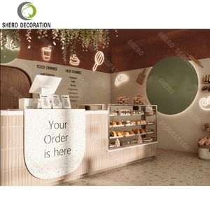 Comptoir de bar de luxe, design multi-niveaux, vitrine à desserts en verre, meuble de boulangerie durable pour présentation en boulangerie - Product Image 2