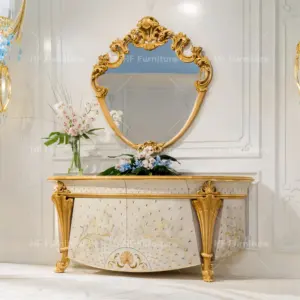 Muebles italianos hechos a mano para comedor, buffet, estilo clásico real, concha de mar, armario lateral de lujo con espejo