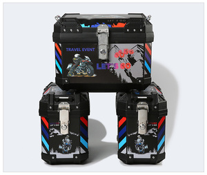 <span class=keywords><strong>Maletero</strong></span> de aluminio para motocicleta con diseño de 68L X y respaldo, <span class=keywords><strong>maletero</strong></span> grande para patinete eléctrico, caja trasera Universal de Color arcoíris para motocicleta - Product Image 3