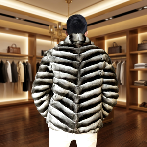 Manteau en fourrure de renard et laine de luxe pour homme avec fermeture éclair, imperméable, réversible, écologique, de qualité supérieure - Product Image 3
