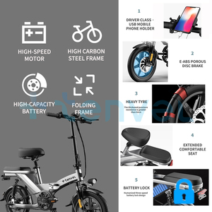 Bicicleta Eléctrica Plegable para Adultos, Venta al por Mayor de Fábrica China 2024, Batería de 20 Ah, 14 Pulgadas, 48 V, 350 Vatios, Bicicleta Eléctrica Urbana Plegable - Product Image 3