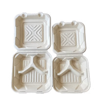 Boîte à lunch jetable en bagasse, étanche, biodégradable, résistante à l'huile, 3 compartiments, compatible micro-ondes et réfrigérateur, pour plats à emporter