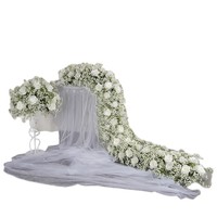 Guirlande de roses blanches et de gypsophile pour décoration de mariage, hôtel, soie artificielle, résistante à l'eau, longueur personnalisable, rangée longue