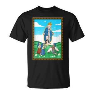 Camiseta con diseño religioso de la aparición de Nuestra Señora de Fátima, color negro, para hombres y mujeres - Product Image 1