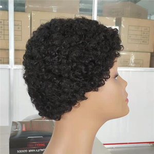 Corto Pixie Cut Kinky <span class=keywords><strong>Afro</strong></span> Ricci In Azione Fatta a Macchina Nessuno Merletto Parrucche Reali Dei Capelli Umani - Product Image 4