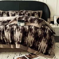 Housse de couette en fausse fourrure de lapin à larges bords Tie-Dye gris taies d'oreiller en peluche fermeture à glissière draps de lit 4 pièces ensemble de literie