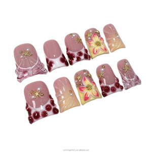 Ongles artificiels roses doux et rêveurs, faux ongles français mignons, étoile de mer, sculpture 3D, charme de fleur, ongles <span class=keywords><strong>press</strong></span>és faits à la main - Product Image 3