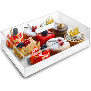 Vassoio Rettangolare in Acrilico per Torte - Supporto Multiuso per Torte <span class=keywords><strong>con</strong></span> <span class=keywords><strong>Coperchio</strong></span> - Vassoio per Dessert per Feste, Casa e Cucina - Product Image 1