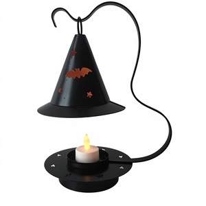 Support de bougie chauffe-plat en métal suspendu avec motif chauve-souris, couleur noire, pour décorations d'Halloween à la maison - Product Image 1