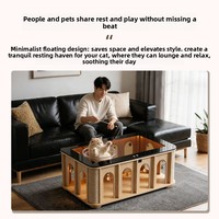 Nouvelle Table Basse Longue de Salon Style Médiéval 2026 pour la Maison, en Bois Massif Haut de Gamme avec Verre Trempé, Mobile, pour Personnes et Animaux