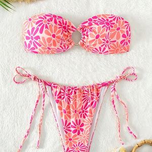 Nouveau Maillot de Bain Bikini Personnalisé en Tissu Métallique Sexy 1 Pièce Coupe Haute Motifs Unis/Imprimés/À Pois Micro Soutien-Gorge Avant Dos Nu Respirant - Product Image 3