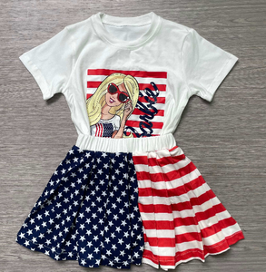 Completo per <span class=keywords><strong>Bambina</strong></span> per il 4 Luglio, Giorno dell'Indipendenza, T-Shirt a Maniche Corte Stampata e Gonna, Set 2 Pezzi, Abito da Festa, Vestiti per <span class=keywords><strong>Bambina</strong></span> - Product Image 2