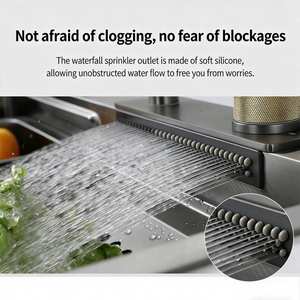 Grifo extraíble multifuncional de acero inoxidable con pantalla digital, efecto lluvia y cascada integrados para fregadero de cocina - Product Image 4