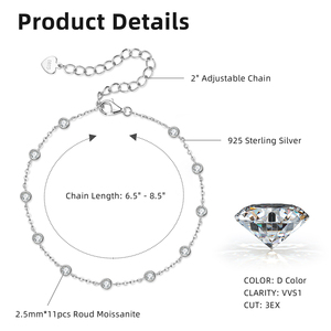 Pulsera <span class=keywords><strong>de</strong></span> Moissanita, Chapada en Oro <span class=keywords><strong>de</strong></span> 14k, <span class=keywords><strong>Plata</strong></span> <span class=keywords><strong>925</strong></span>, Cadena <span class=keywords><strong>de</strong></span> Moissanita <span class=keywords><strong>de</strong></span> 2.5mm, Pulseras y Brazaletes <span class=keywords><strong>de</strong></span> Moda, Joyería para Mujer - Product Image 6