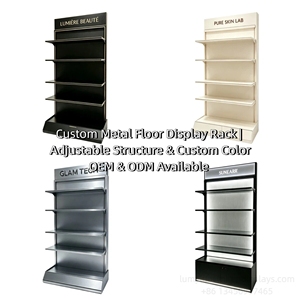 Floor <b>Standing</b> Cosmetic Display Rack Multi-Tier <b>Shelves</b> Custom Logo Printing - Product Image 5