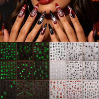 Autocollants 3D pour ongles, esthétique éblouissante, effet fluorescent nocturne, thème gothique d'horreur, crâne d'Halloween, non toxiques, pour la décoration de fête