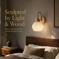 Lampu Dinding Kayu Modern Bergaya Mid-Century dengan Bohlam LED Isi Ulang, Remote Control, Kaca Bentuk Labu, Dapat Diredupkan, Cocok untuk Kamar Mandi