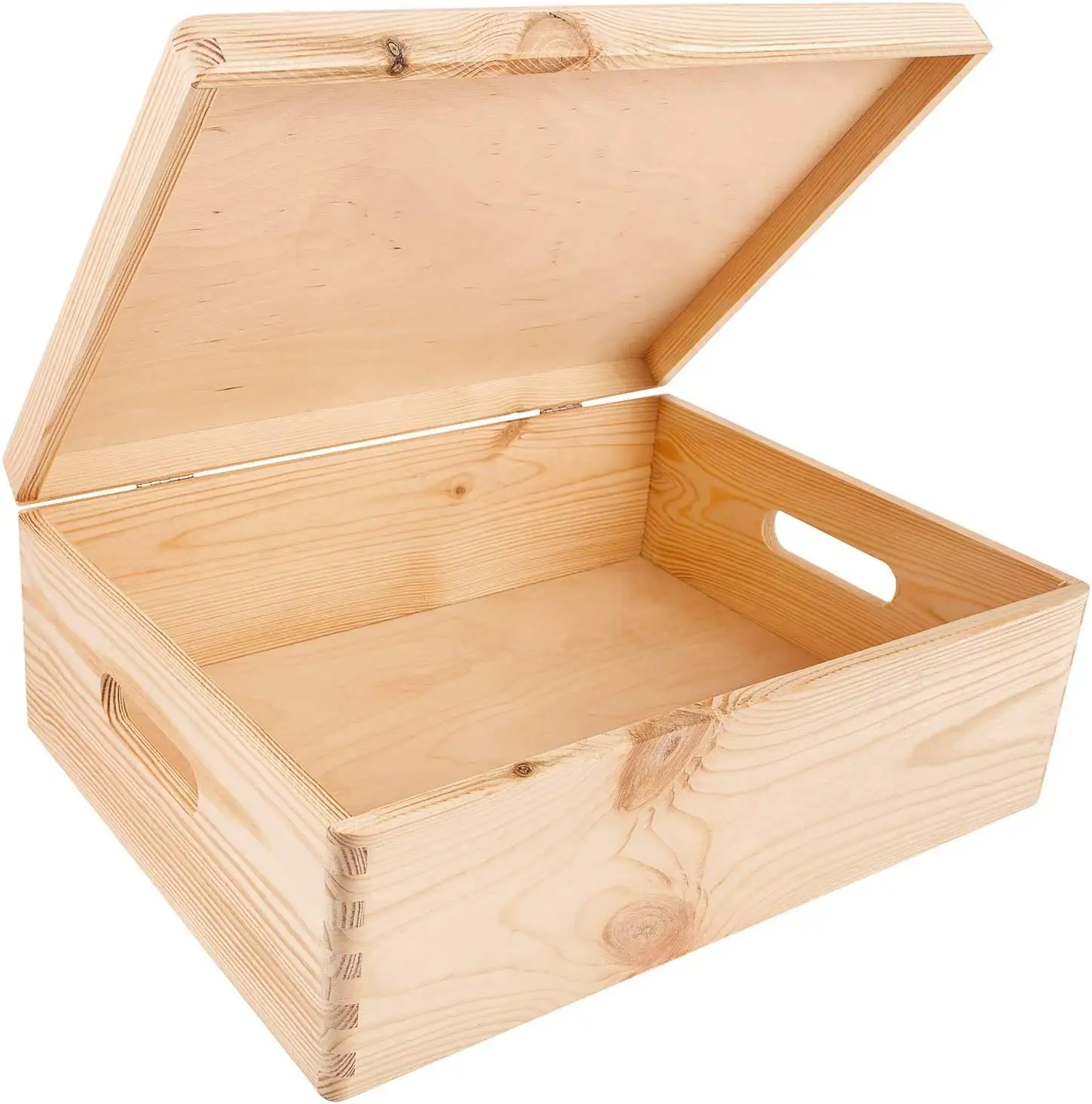 Caja rectangular de madera de pino personalizada sin terminar, caja de almacenamiento artesanal Natural artesanal con tapa con bisagras