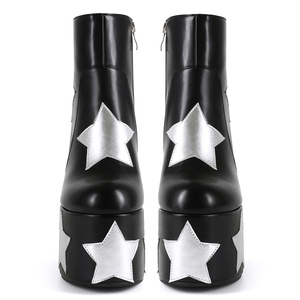 Bottines courtes à bout rond avec étoiles argentées personnalisées, plateforme épaisse, fermeture éclair latérale, talons hauts épais pour femmes, grande taille 47, bottines à la cheville - Product Image 3