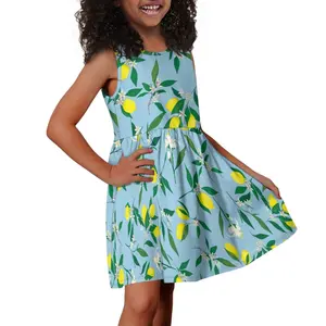 High Quality Customized Lemon Printing Sleeveless Dress For Kids OEM Manufacture Low MOQ Fruits Girl's Dresses Clothes Children
