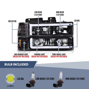 Nuevo Kit de Faros Delanteros de Repuesto Personalizados Negros con Reflector Ámbar LED DRL, 12V, para <span class=keywords><strong>Chevrolet</strong></span> C/K 1500 <span class=keywords><strong>Pickup</strong></span> 1994-1998 - Product Image 3