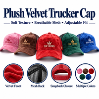 Casquette Trucker personnalisée à cinq panneaux en velours brodé avec dos en maille, réglable, légère, style streetwear, pour l'extérieur, OEM ODM