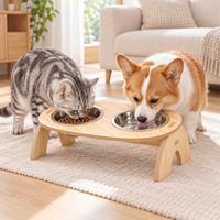 Support de bassin durable en acier inoxydable et bois Zheng Xin, double gamelle anti-renversement pour chats, chatons et petits chiens