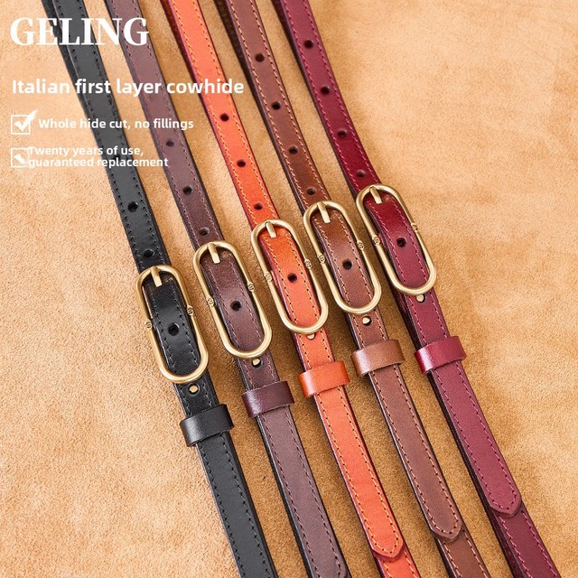 2026 Women's Vegetable Tanned Cowhide Genuine Leather Thin Pin Buckle Alloy Belt Fashion Simple High-end Style 95-120cm Length