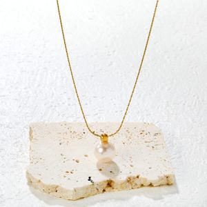 Collar de Perlas Minimalista de Acero Inoxidable con Baño de Oro de 18K, Resistente al Agua, para Mujer, con Cuentas Modernas y Colgante de Eslabones - Product Image 3
