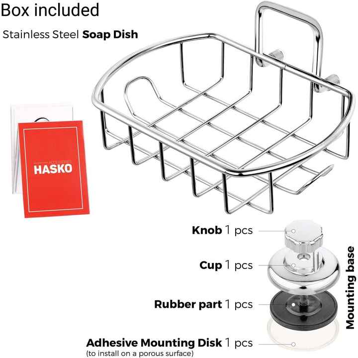 HASKO Polished Stainless Steel SS304 Soap Dish Powerful Vacuum Suction Cup Bathroom Kitchen Hooks Soap Basket Holder