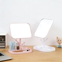 Miroir de maquillage rotatif créatif pour bureau, miroir de vanité simple face avec rangement, base détachable, design carré, cadre en plastique