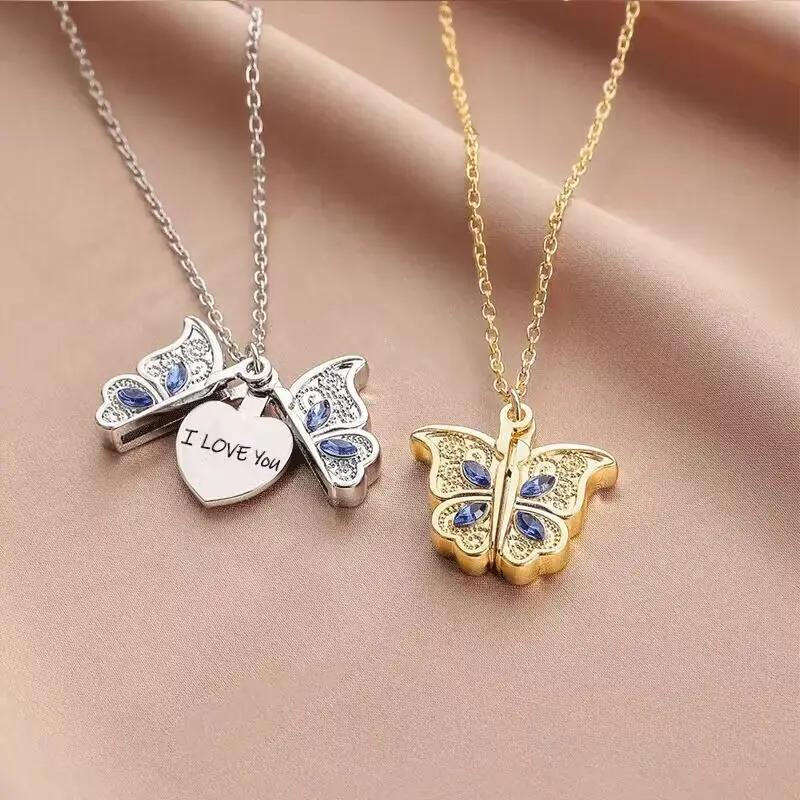 Kalung liontin wanita huruf sederhana Fashion baru kalung liontin I Love You versi Album kreatif kalung kupu-kupu