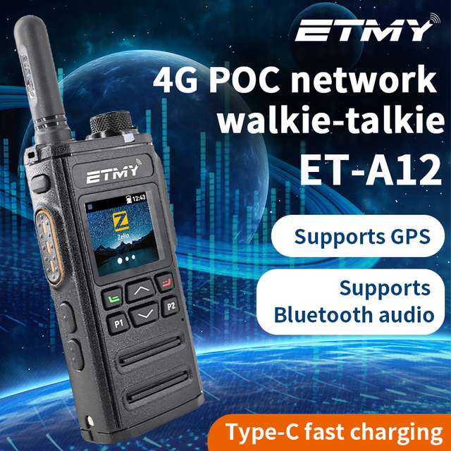 ET-A12 5000km Walkie Talkie Zello POC GPS WiFi Android Compatible 4G LTE Radio Security 3500-4000mAh Battery Type-C Global