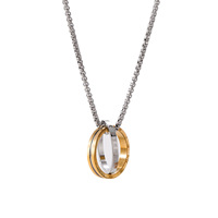 Pendentif Hip-hop, longue chaîne de pull avec maillons entrelacés, collier double anneau en acier inoxydable électroplaqué, un cadeau parfait