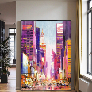 Pintura al Óleo Moderna de Alta Gama con <span class=keywords><strong>Paisaje</strong></span> Urbano Vibrante y Animado, Impresión Artística <span class=keywords><strong>en</strong></span> Lienzo <span class=keywords><strong>para</strong></span> Decoración Comercial de Hoteles y Cafeterías - Product Image 2