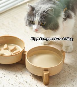 Mangkuk Makan Anjing Keramik Slow Feeder Baru, Mangkuk Keramik Hewan Peliharaan dengan Alas Kayu Anti-Selip, Mangkuk Makan Kucing Keramik Slow Feeder yang Ditinggikan - Product Image 3