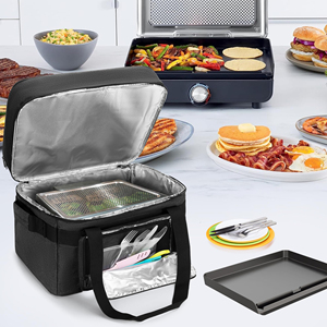Sac de transport pour barbecue d'intérieur avec coussin inférieur, compatible avec les grils sans fumée, sac pour barbecue électrique double couche avec section pour plaques - Product Image 1