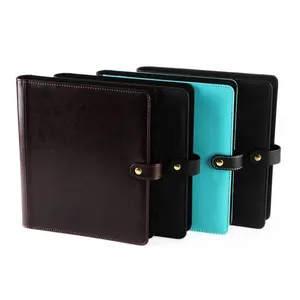 High Quality Leather Photo Album With Button Photograph Album 2 Pockets Scrapbook Custom Pu Photo Book