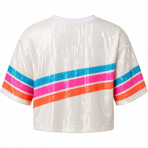 Custom <b>Sequin</b> Basketball Fan <b>Crop</b> <b>Top</b> Women's Jersey Style Game Day Apparel Number Print Spirit Wear Wholesale - Product Image 4