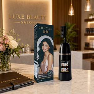 แปรงหวีสำหรับย้อมผมสีดำสนิท ผลิตภัณฑ์สมุนไพรย้อมผมแบบ OEM ปิดผมขาวทันทีจากสารสกัดจากพืช - Product Image 1