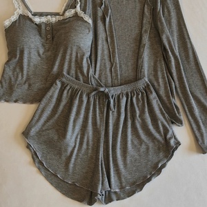 <strong>2026</strong> Custom Girl Cardigan Knitted Sleepwear Women Summer <strong>Cotton</strong> Pajamas Set Ribbed Oversized Womens 3 Piece Lounge <strong>Wear</strong> Sets - Product Image 6