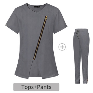 Ensemble de blouses d'infirmière unisexes en tissu tricoté anti-rides, absorbant la transpiration, avec fermeture éclair, pour hôpital, style jogger - Product Image 5