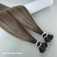 Nueva Llegada Ruso Virgen Nano Metal Tip Ring Extensiones de cabello humano Super Doble Dibujado Ash Tono Oscuro Balayage Marrón 22 Pulgadas
