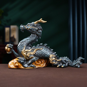 Copper World Dragon Ornament Brass <b>Craft</b> Desktop Decor Chinese New Year Gift Auspicious Beast Home Office Decoration - Product Image 2