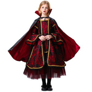 Costume de reine vampire pour enfants, robe médiévale rouge et noire, robe de jeu de rôle pour fête cosplay - Product Image 5
