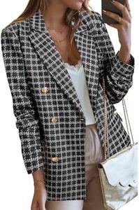 Jaket setelan kotak-kotak bergaris wanita, jaket setelan kasual modis musim gugur musim dingin bisnis kantor wanita - Product Image 6