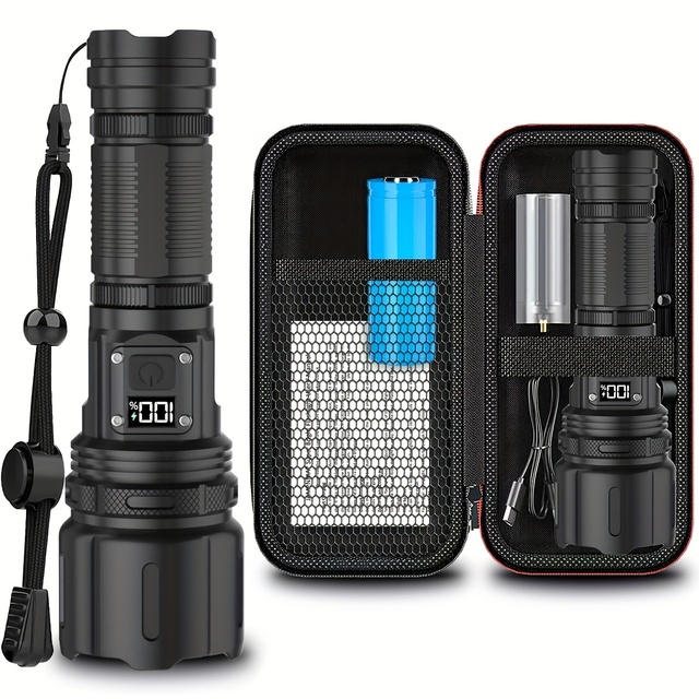 Rechargeable LED Flashlights 4 Modes Super Bright High Lumens White Laser Adjustable Focus Aluminum Alloy 5000mAh Gift Box
